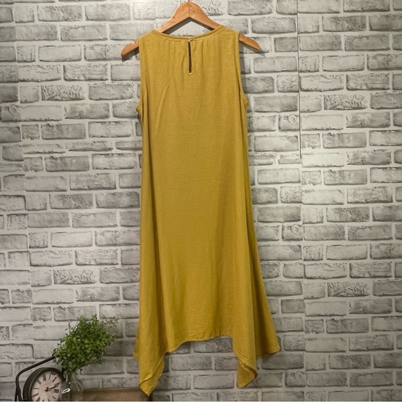 For Cynthia Mustard Yellow Sleeveless Linen Blend Dress Size Small S - Picture 6 of 9